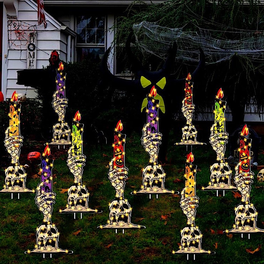 🎃*NWT* 16pc Cardboard Skeleton Yard Sign w/‎ LED Fairy Lights
